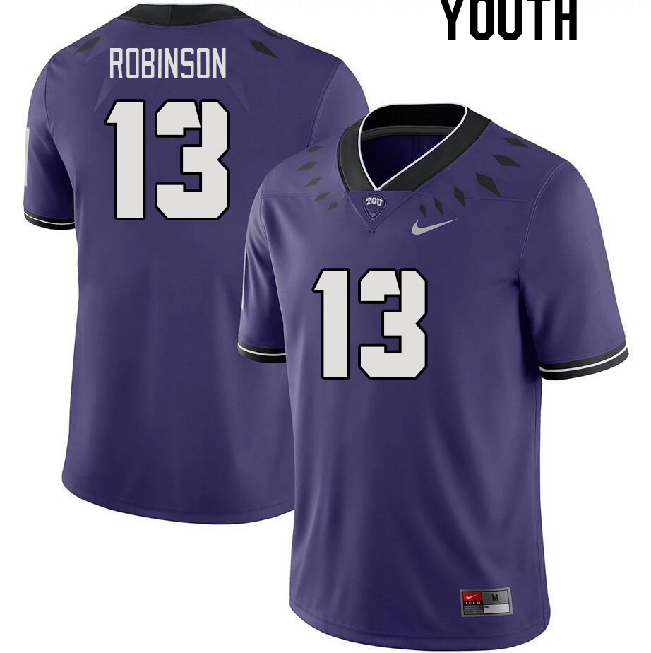 Youth #13 Jaylon Robinson TCU Horned Frogs 2023 College Footbal Jerseys Stitched-Purple - Click Image to Close